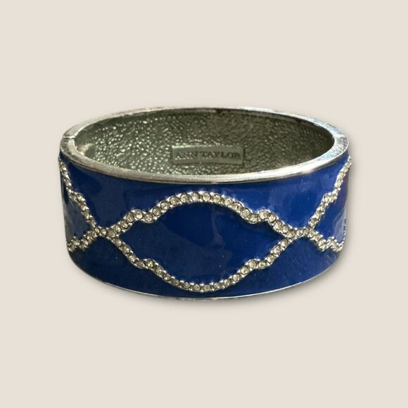 Ann Taylor Blue Enamel Hinged Bangle Bracelet With Rhinestone Accents - Picture 4 of 4
